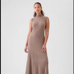 Sleeveless Ribbed Knit Dress - Brown